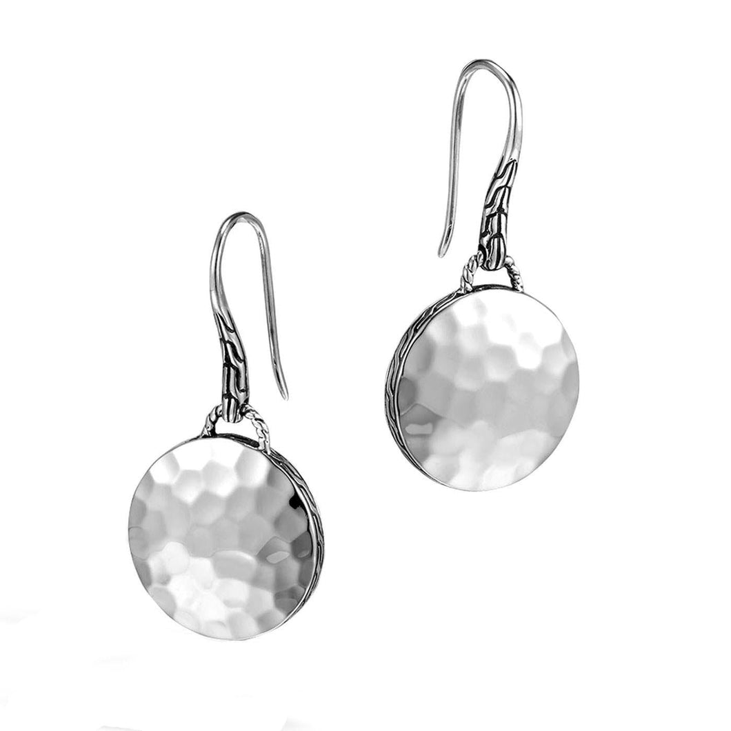 John Hardy Dot Round Drop Earrings in Hammered Sterling Silver