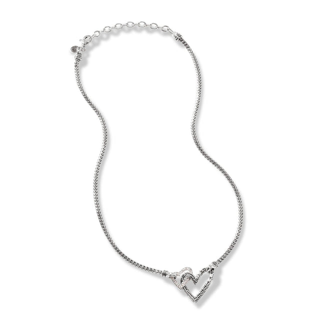 John Hardy Manah Diamond Pave Interlocking Heart Sterling Silver Necklace