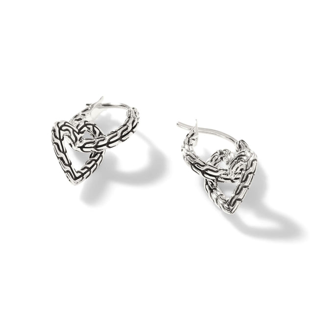 John Hardy Manah Heart Sterling Silver Hoop Drop Earrings | 20mm