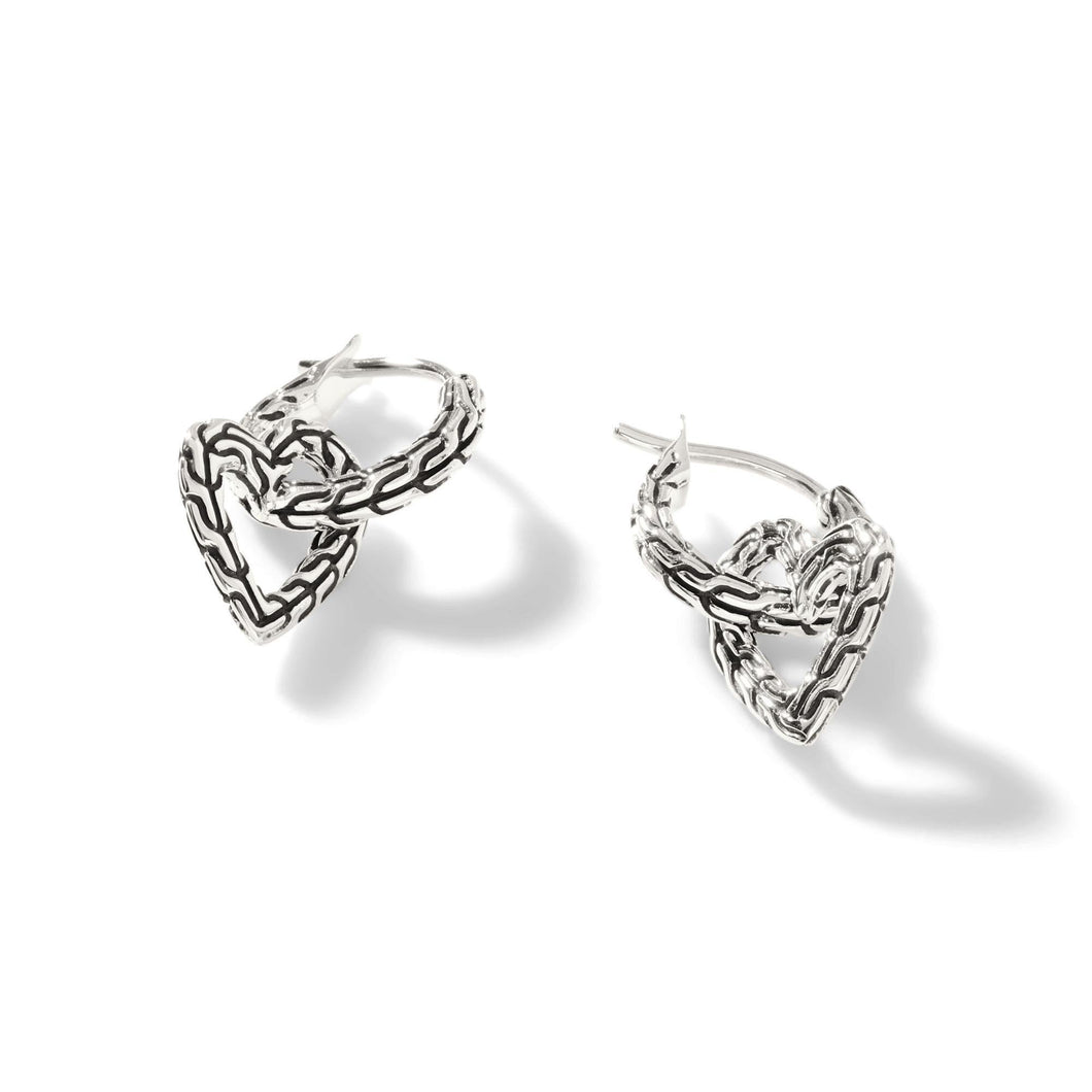 John Hardy Manah Heart Sterling Silver Hoop Drop Earrings | 20mm