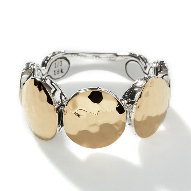 John Hardy Palu Dot Two-Tone Sterling Silver and Yellow Gold Band Ring | Size 8