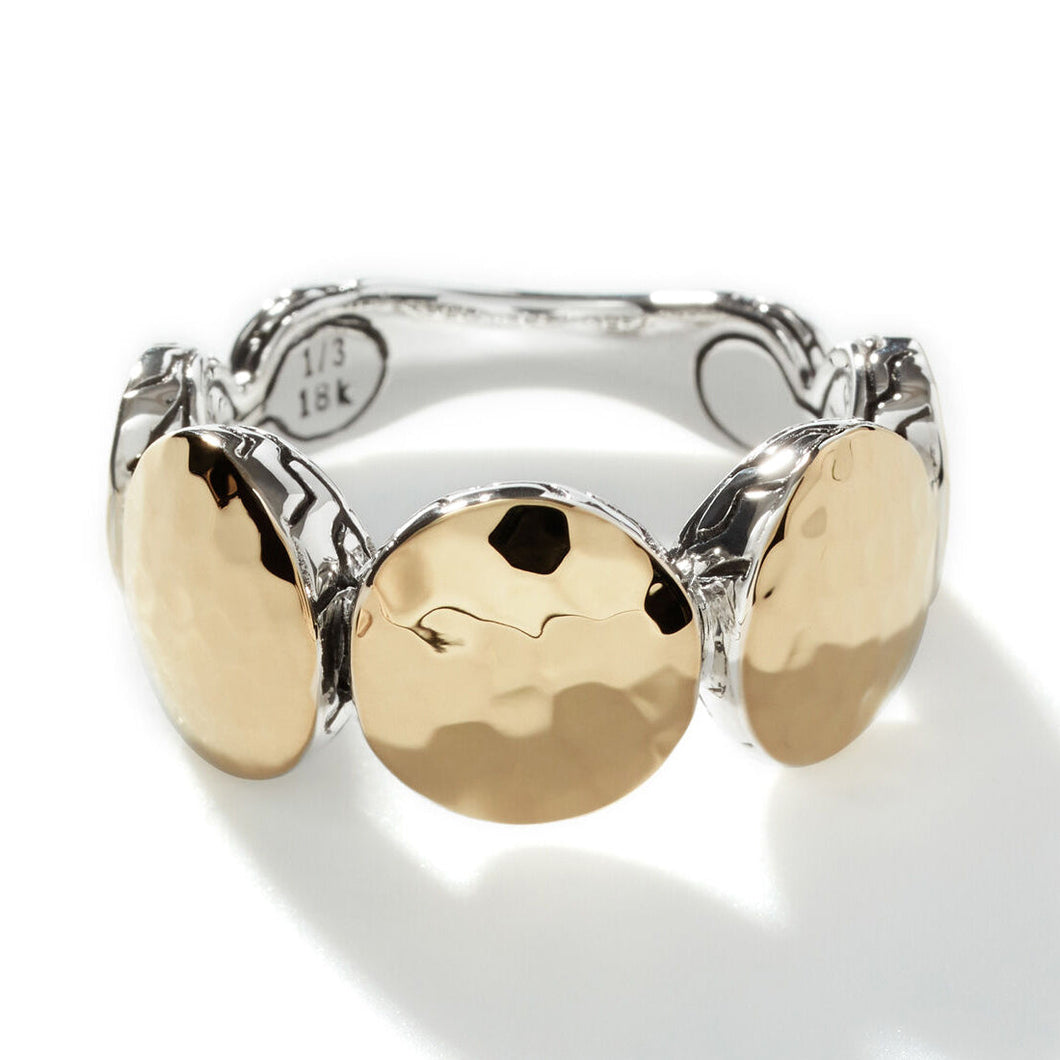 John Hardy Palu Dot Two-Tone Sterling Silver and Yellow Gold Band Ring | Size 8