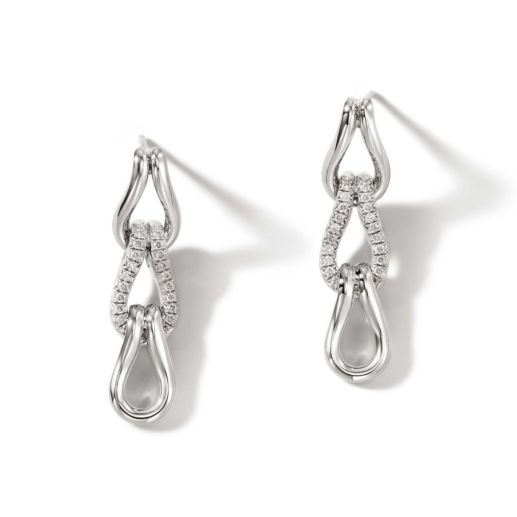 John Hardy Surf 1/3ctw Pave Diamond Sterling Silver Link Drop Earrings