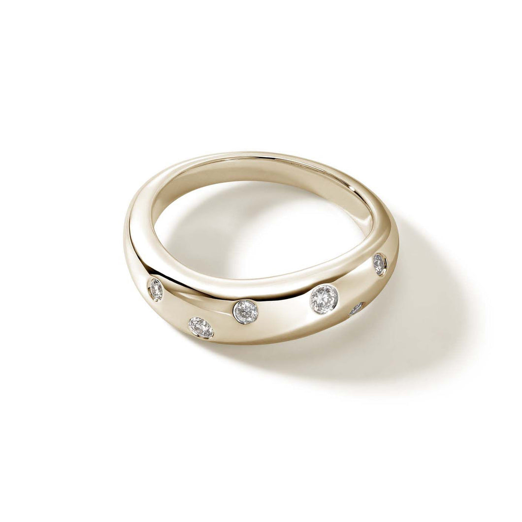 John Hardy Surf 1/8ctw Diamond Yellow Gold Band Ring | Size 7