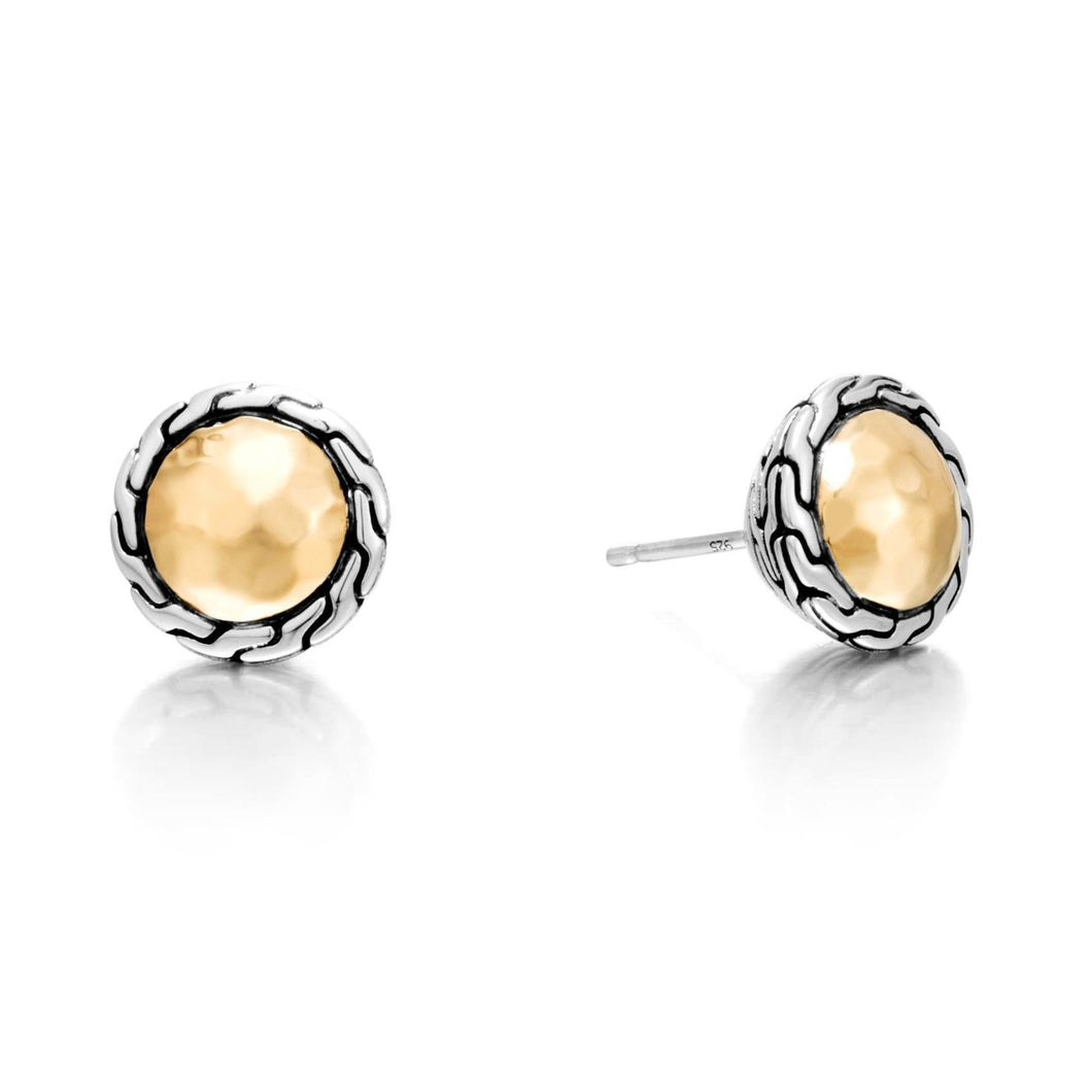 John Hardy Two-Tone Classic Chain Round Hammered Stud Earrings