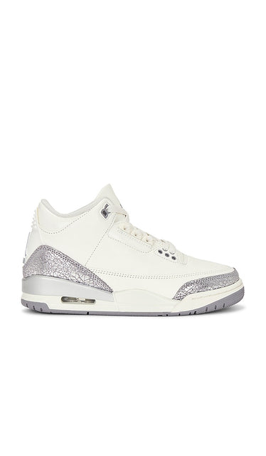 Jordan Air Jordan 3 Retro Sneaker in White | Sail  Cement Grey & Metallic Silver High Top Sneakers for Women