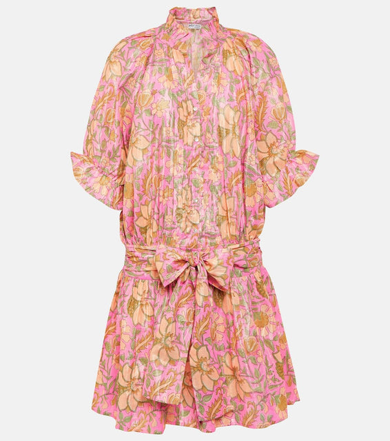 Juliet Dunn Floral cotton-blend Lamé shirt dress