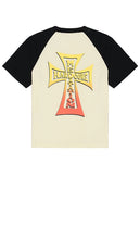 Jungles Hardcore Meditation Raglan Tee in Cream - T-shirt raglan de méditation hardcore Jungles en crème - Jungles Hardcore Meditation 奶油色插肩T恤 - Jungles Hardcore Meditation Raglan-T-Shirt in Creme - Jungles Hardcore Meditation 라글란 티셔츠 - Maglietta raglan Jungles Hardcore Meditation color crema