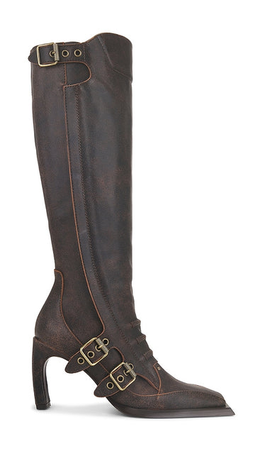 KNWLS Hellz Biker Boot in Brown | Brown Knee-High Boots for Women
