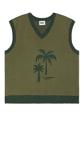 KROST Palm Tree Sweater Vest in Green - KROST Palmier Pull Gilet en Vert - KROST 绿色棕榈树毛衣背心 - KROST Palm Tree Pulloverweste in Grün - KROST 팜트리 스웨터 베스트 - Gilet maglione con palma KROST in verde