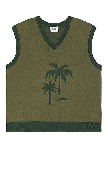 KROST Palm Tree Sweater Vest in Green - KROST Palmier Pull Gilet en Vert - KROST 绿色棕榈树毛衣背心 - KROST Palm Tree Pulloverweste in Grün - KROST 팜트리 스웨터 베스트 - Gilet maglione con palma KROST in verde