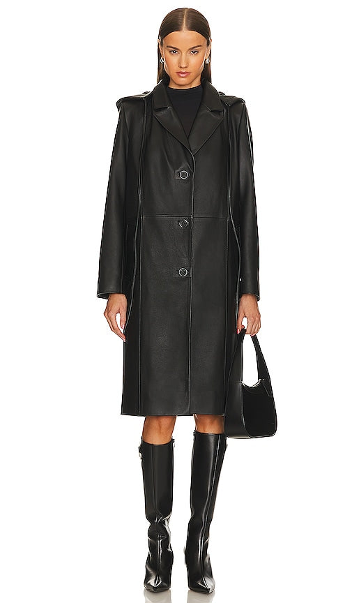 KULAKOVSKY Leather Coat in Black - KULAKOVSKY Manteau en cuir noir - KULAKOVSKY 黑色皮革外套 - KULAKOVSKY Ledermantel in Schwarz - KULAKOVSKY 가죽 코트블랙 색상 - Cappotto in pelle KULAKOVSKY in nero