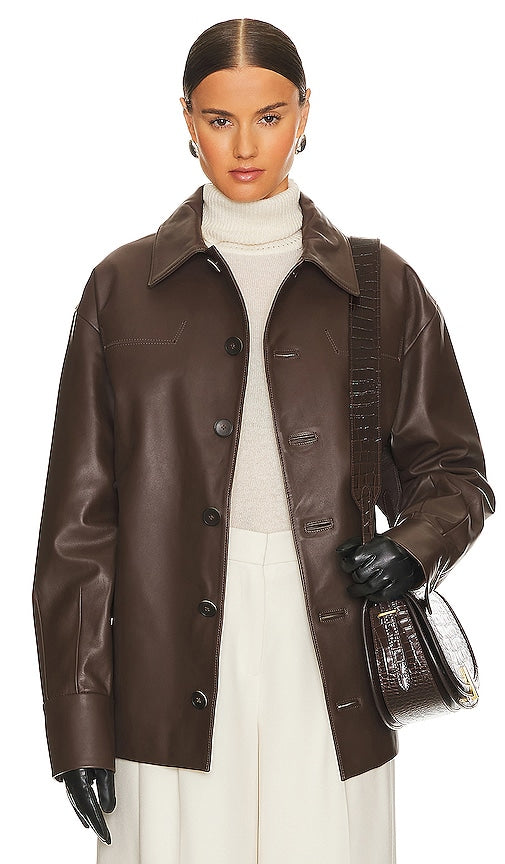 KULAKOVSKY Leather Overshirt in Chocolate - KULAKOVSKY Surchemise en cuir chocolat - KULAKOVSKY 巧克力色皮革外套式衬衫 - KULAKOVSKY Leder-Overshirt in Schokolade - KULAKOVSKY 가죽 오버셔츠 - Sovracamicia in pelle KULAKOVSKY color cioccolato