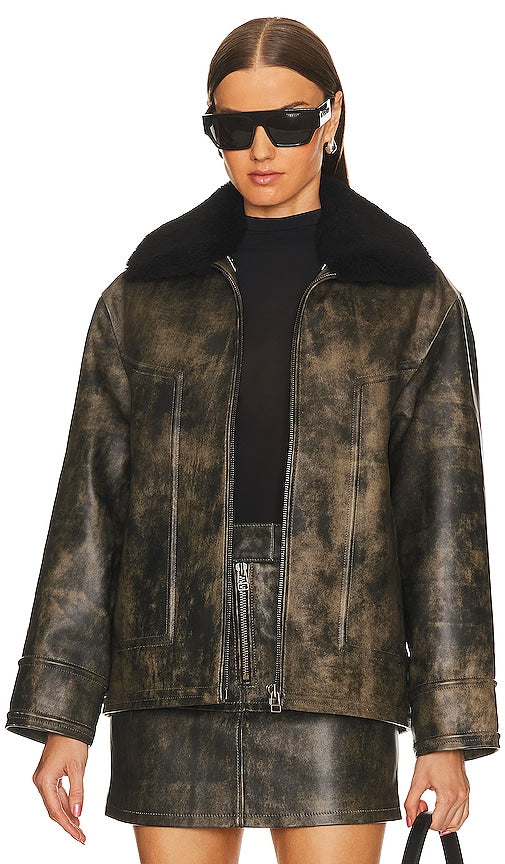KULAKOVSKY Oversized Leather Bomber Jacket in Brown - KULAKOVSKY Blouson aviateur surdimensionné en cuir marron - KULAKOVSKY 棕色大廓形皮革飞行员夹克 - KULAKOVSKY Übergroße Bomberjacke aus Leder in Braun - KULAKOVSKY 오버사이즈 가죽 보머 재킷브라운 색상 - Giubbotto bomber oversize in pelle KULAKOVSKY in marrone
