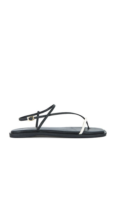 Kaanas Alayta Square Toe Sandal in Black | Black & White Strappy Sandals for Women