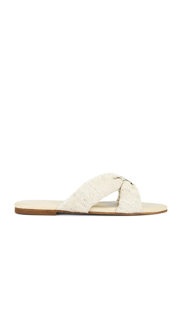 Kaanas Banha Chunky Criss Cross Linen Sandal in Cream | Oat Slides for Women