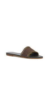 Kaanas Cala Asymmetric Linen Slide in Brown