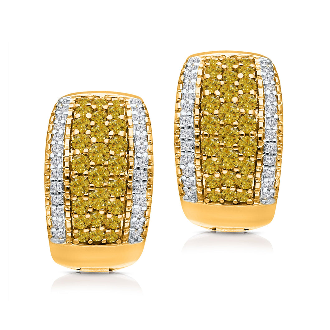 Kallati 1 1/15ctw Fancy Yellow Diamond and Diamond Yellow Gold Hoop Earrings