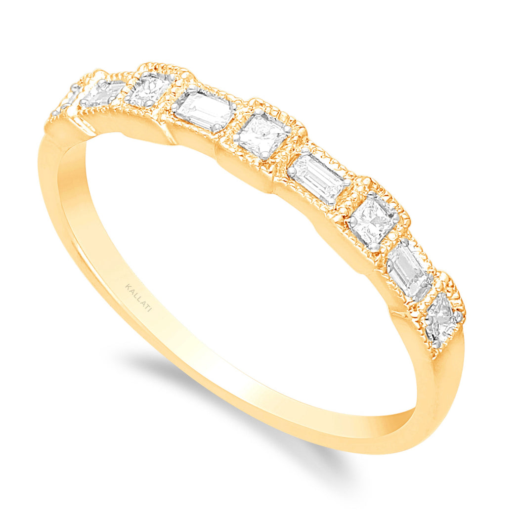 Kallati 1/5ctw Princess and Baguette Diamond Yellow Gold Band