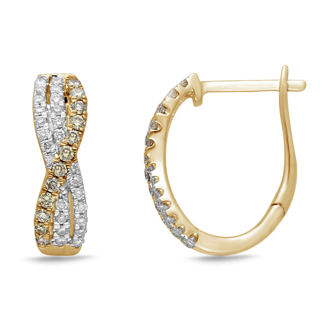 Kallati 3/8ctw Fancy Yellow Diamond and Diamond Yellow Gold Huggie Hoop Earrings