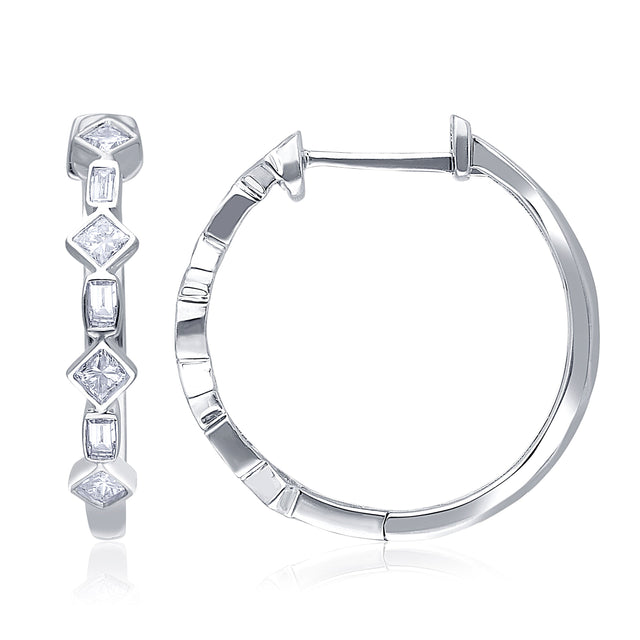 Kallati 3/8ctw Princess and Baguette Diamond White Gold Hoop Earrings