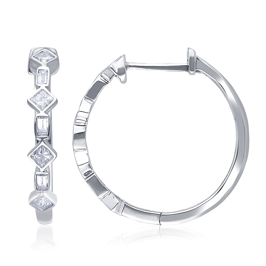Kallati 3/8ctw Princess and Baguette Diamond White Gold Hoop Earrings