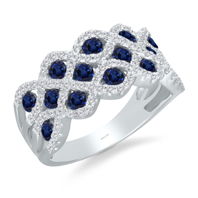 Kallati Blue Sapphire and 3/8ctw Diamond White Gold Band