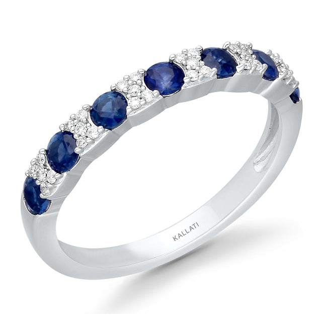 Kallati Blue Sapphire and Diamond Fashion Band Ring 1/10ctw