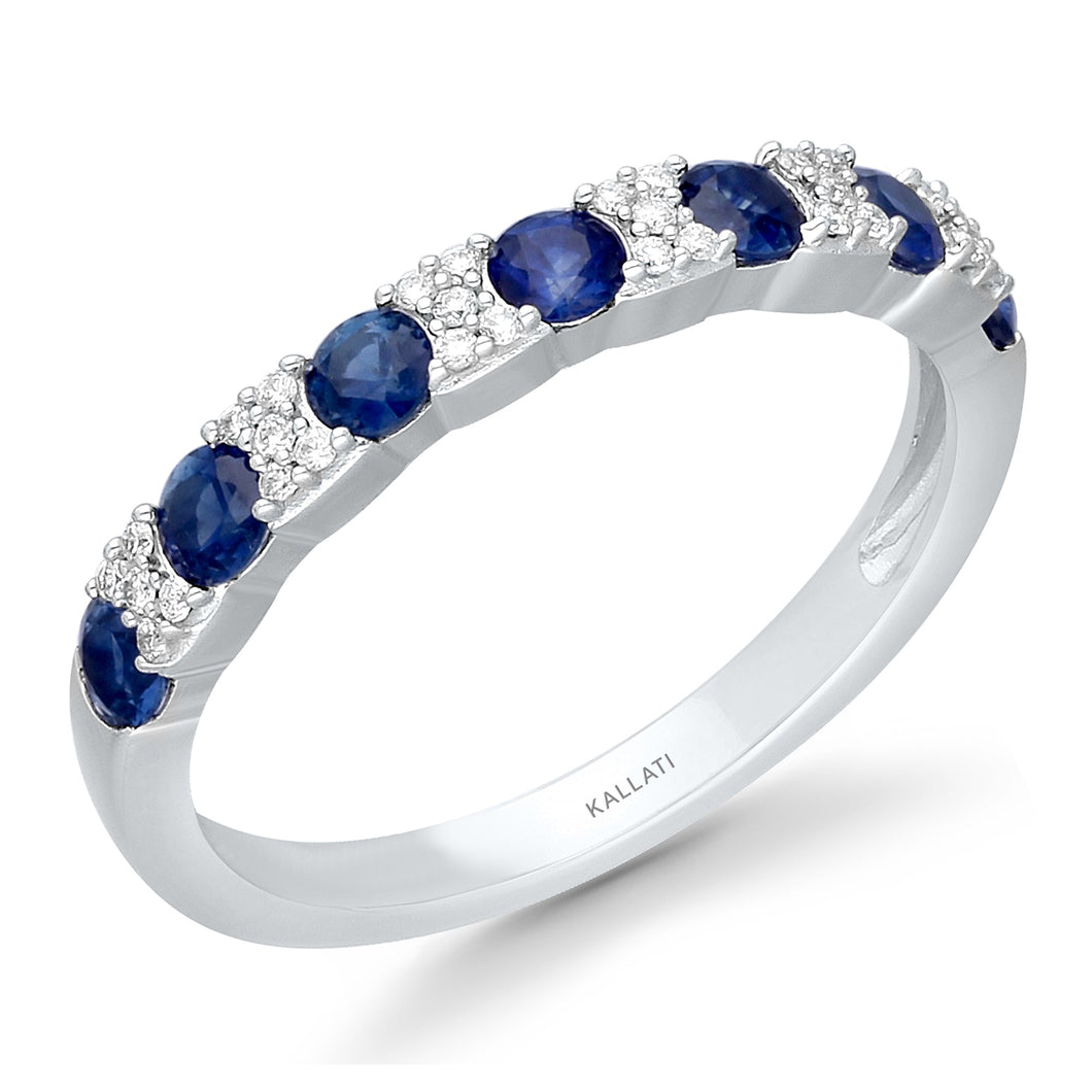 Kallati Blue Sapphire and Diamond Fashion Band Ring 1/10ctw