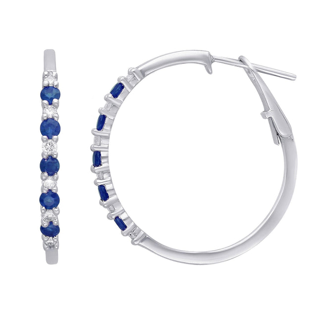 Kallati Blue Sapphire and Diamond Hoop Earrings 1/4ctw