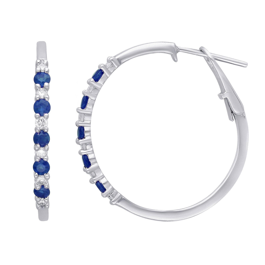 Kallati Blue Sapphire and Diamond Hoop Earrings 1/4ctw