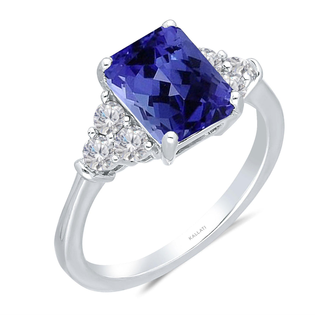 Kallati Cushion Tanzanite and Diamond Ring 1/2ctw