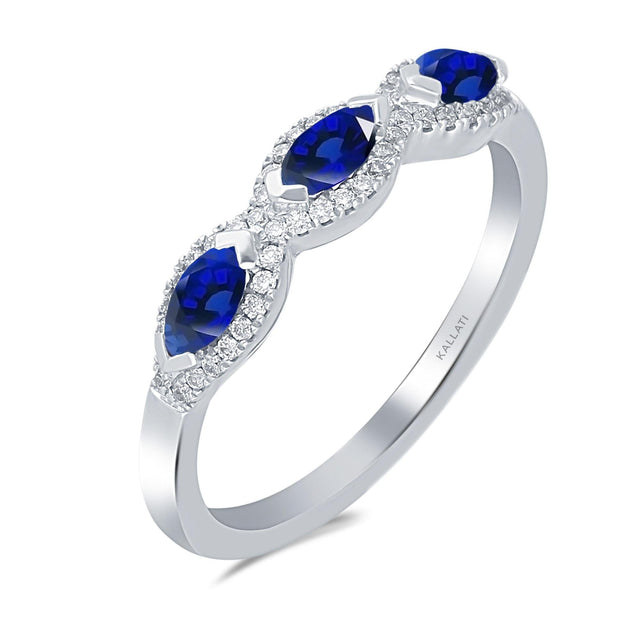 Kallati Marquise Blue Sapphire and Diamond Band 1/6ctw