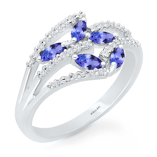 Kallati Marquise Tanzanite and 1/6ctw Diamond White Gold Ring