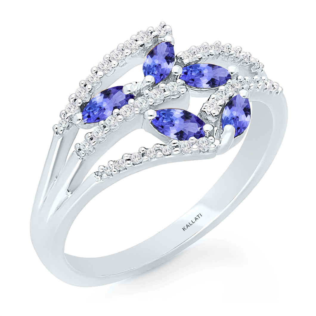 Kallati Marquise Tanzanite and 1/6ctw Diamond White Gold Ring