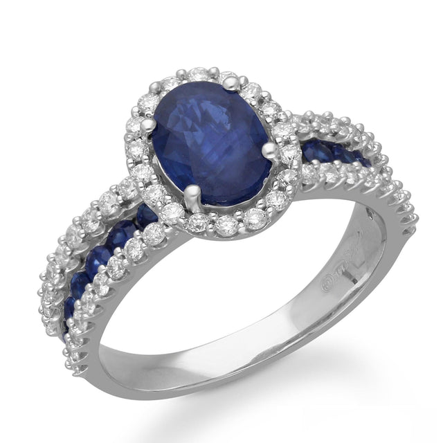 Kallati Oval Blue Sapphire and Diamond Ring 1/2ctw