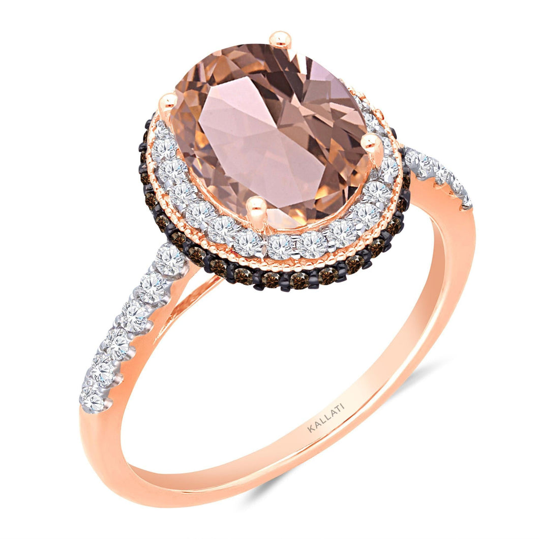 Kallati Oval Morganite, Diamond, and Coco Diamond Ring 1/2ctw