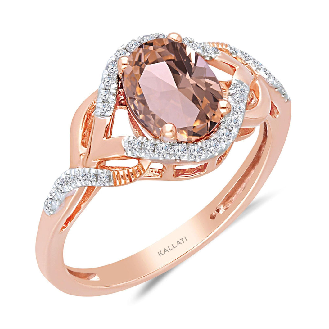 Kallati Oval Morganite and Diamond Swirl Ring 1/5ctw