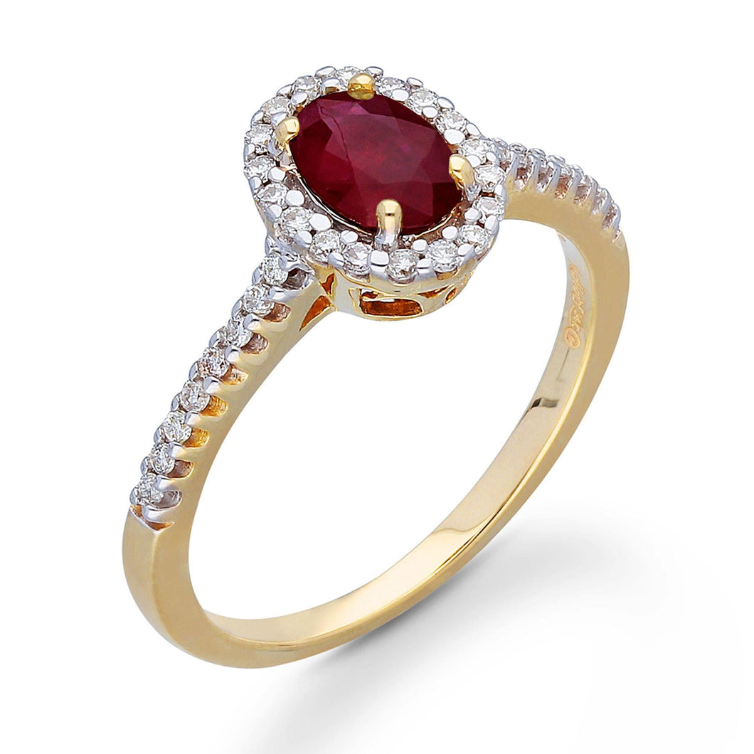Kallati Oval Ruby and Diamond Halo Ring 1/4ctw
