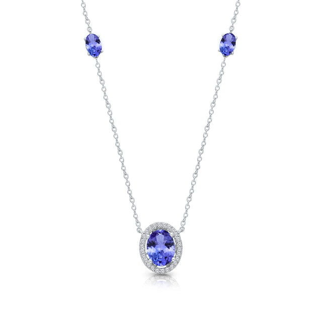Kallati Oval Tanzanite and 1/10ctw Diamond White Gold Necklace