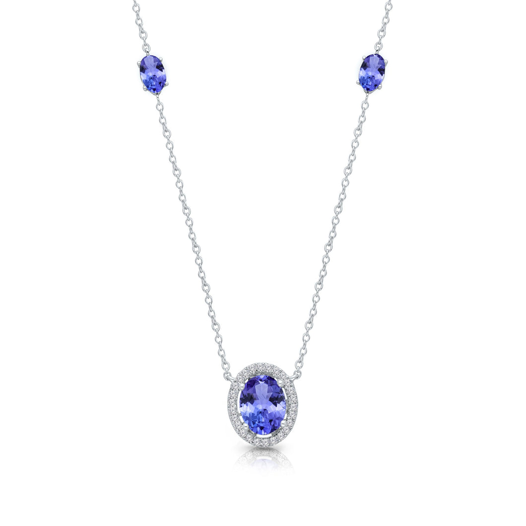 Kallati Oval Tanzanite and 1/10ctw Diamond White Gold Necklace
