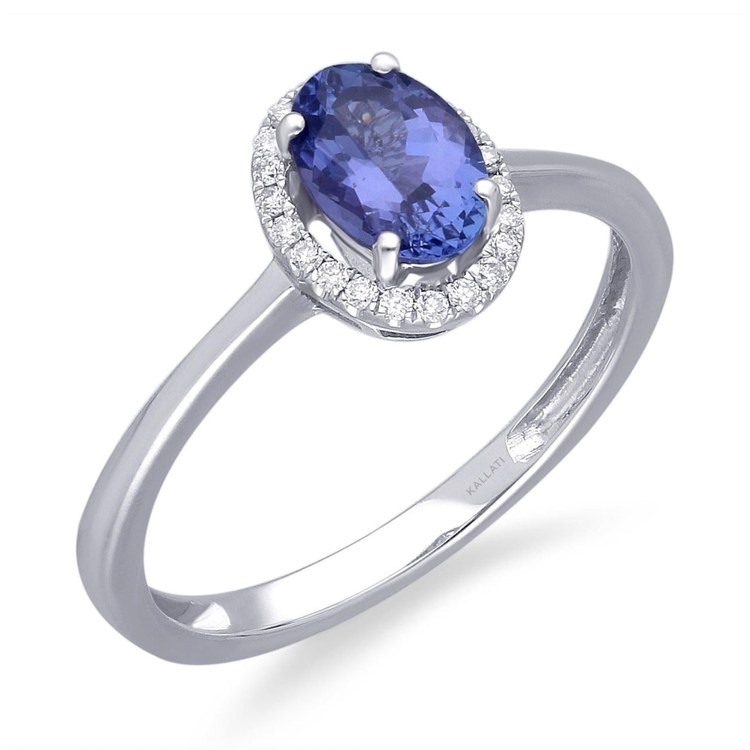 Kallati Oval Tanzanite and Diamond Halo Ring 1/15ctw
