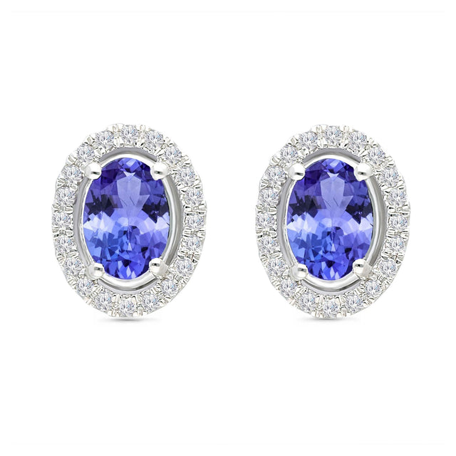 Kallati Oval Tanzanite and Diamond Halo Stud Earrings 1/6ctw