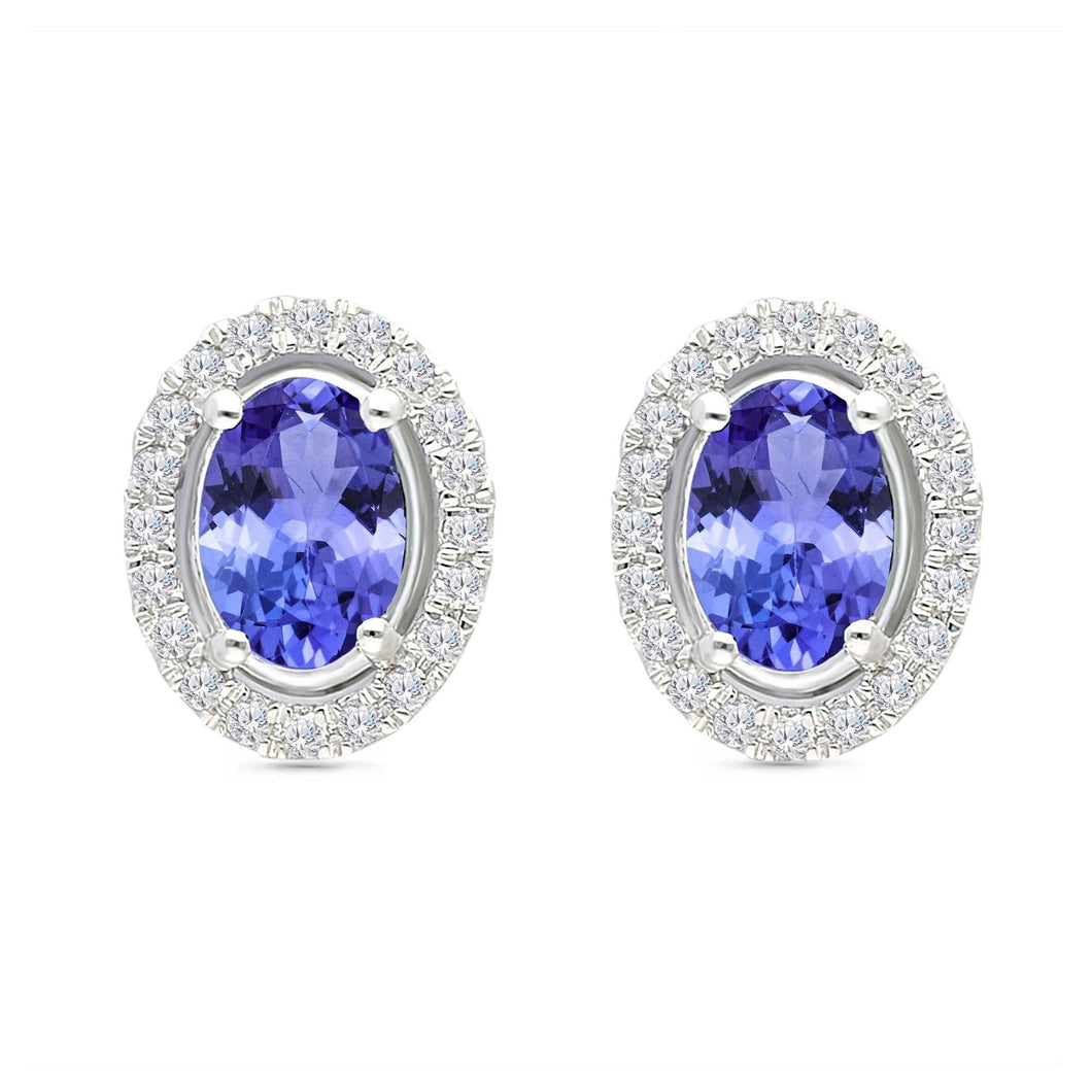 Kallati Oval Tanzanite and Diamond Halo Stud Earrings 1/6ctw