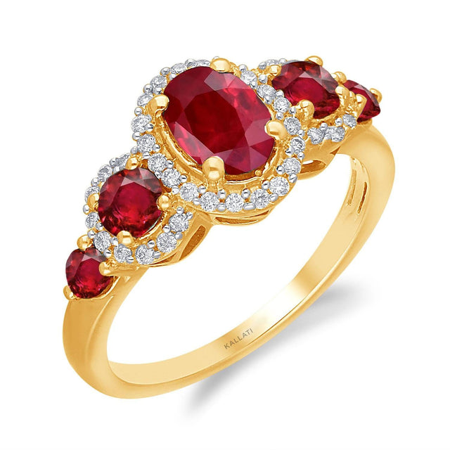 Kallati Oval and Round Ruby and Diamond Ring 1/5ctw