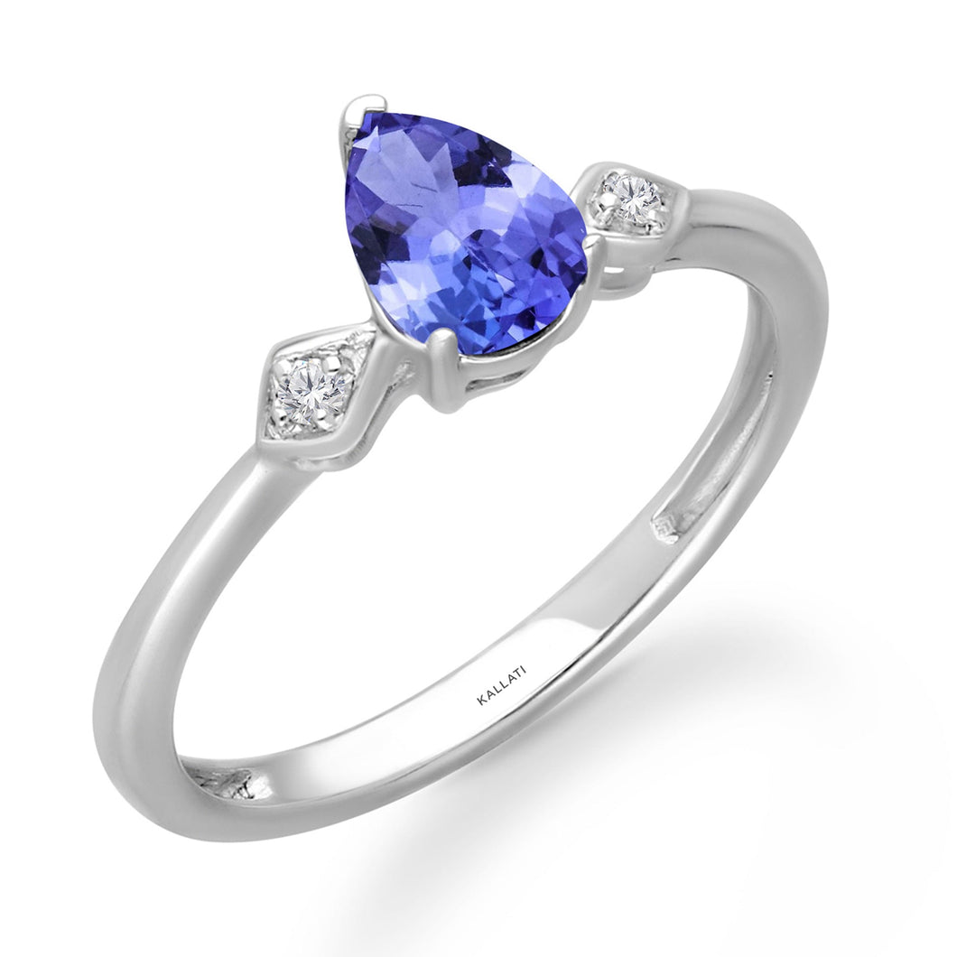 Kallati Pear Tanzanite and Diamond Accent White Gold Ring