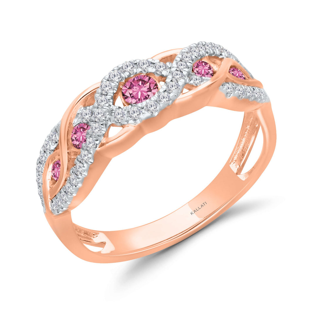 Kallati Pink Sapphire and 1/4ctw Diamond Rose Gold Ring