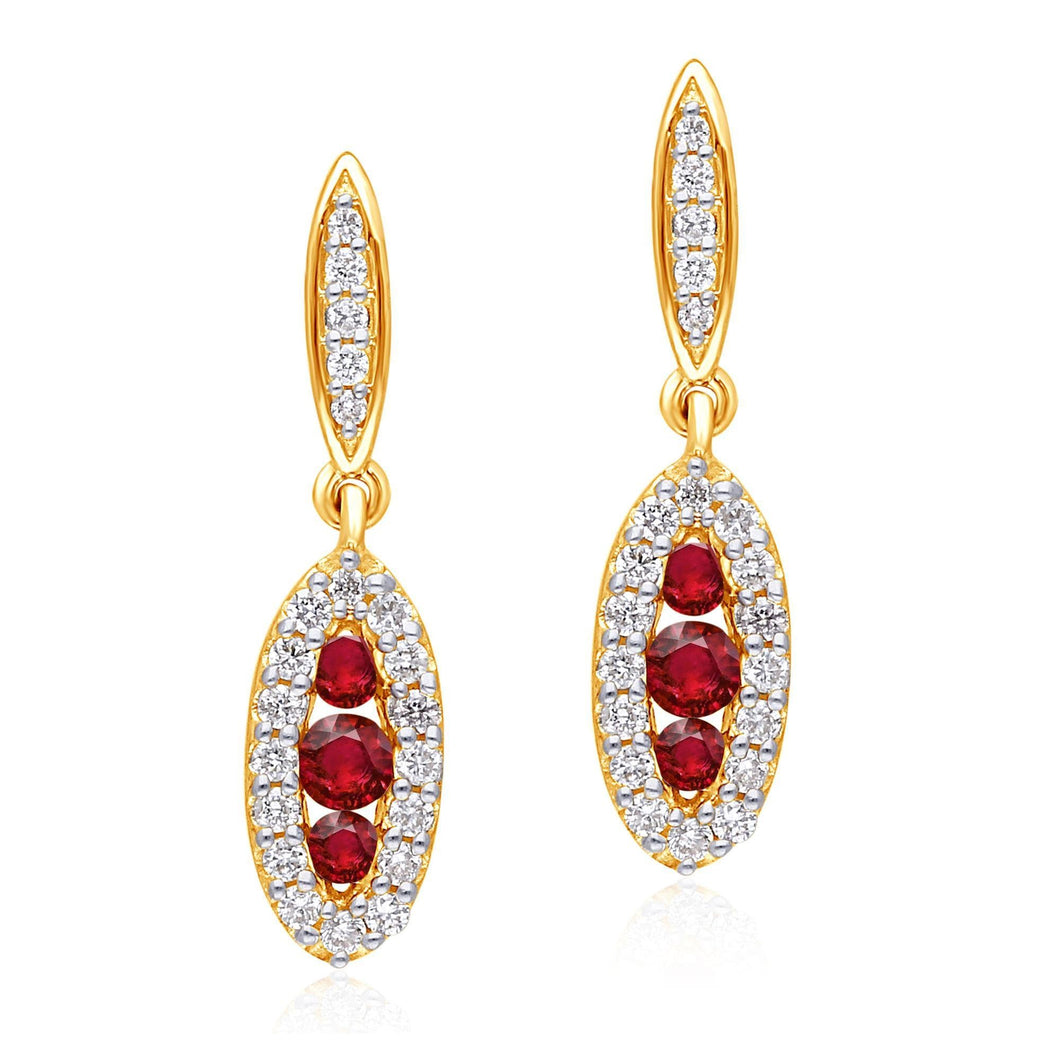 Kallati Ruby and Diamond Drop Earrings 1/4ctw