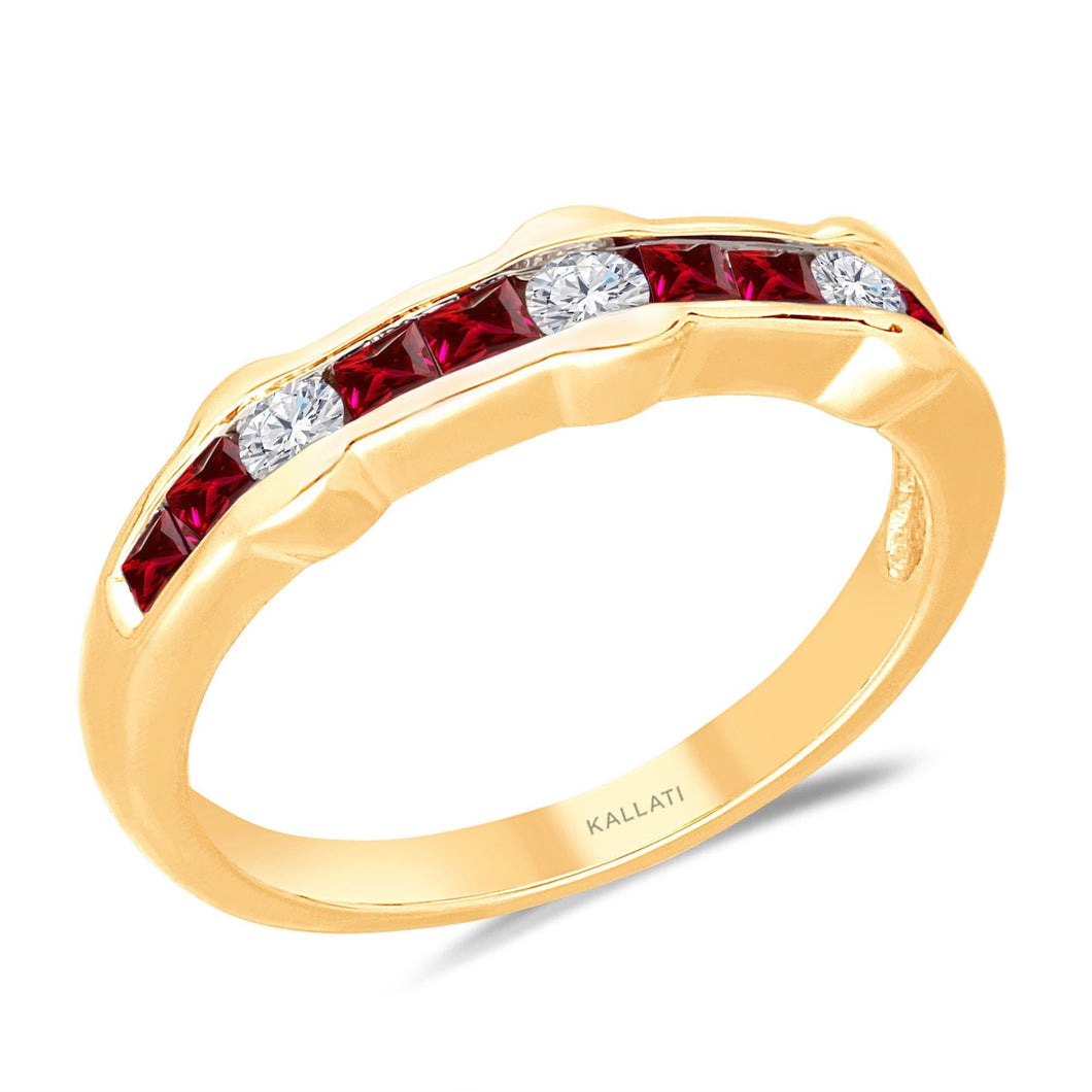 Kallati Vintage-Inspired Princess Ruby and Diamond Band 1/5ctw