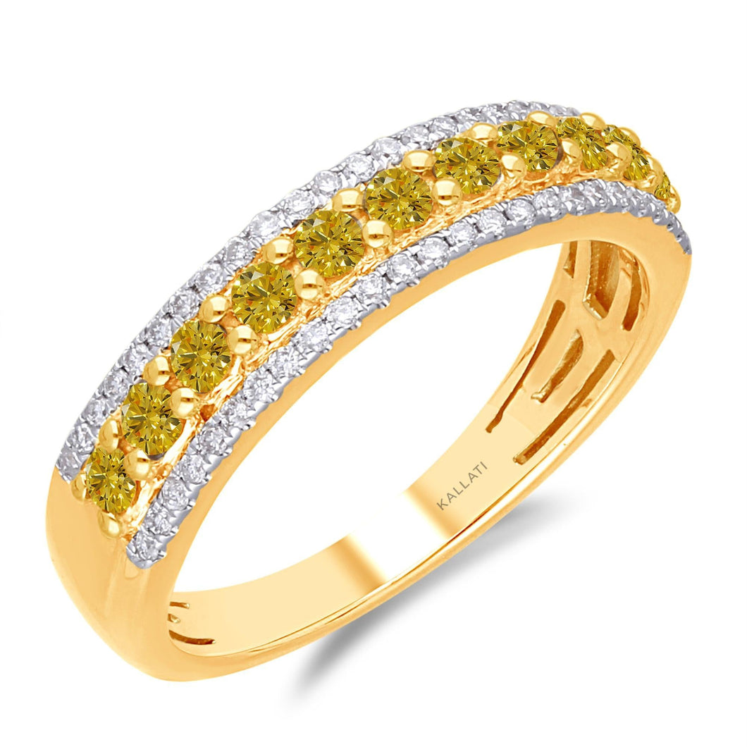 Kallati Yellow Gold Fancy Yellow and White Diamond Band 1/2ctw